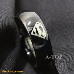 8 mm black Laser superhero sign Polish tungsten Carbide ring men jewelry