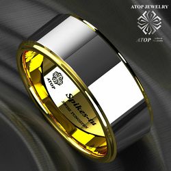 8 mm Tungsten Men's Ring Gold High polished Wedding Band Men's Jewelry Free Shipping