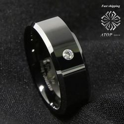 8 mm Men's Tungsten Carbide ring luxury CZ Inlay comfort fit Wedding Band Ring Free Shipping