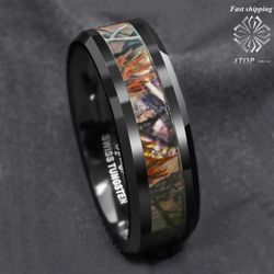 Black Men's Tungsten ring Red Forest Camouflage Camo Hunting Band Ring Size 6-13 Free Shipping