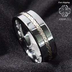 Tungsten Ring Silver Inlay Wedding ring Titanium Color Men's jewelry Free Shipping