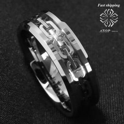 8 Mm 925 Sliver Men's Jewerly Chain Center Tungsten Carbide Ring Wedding Band Customized Jewelry Free Shipping