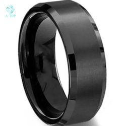 New Men's Black Brush Center Tungsten rings Carbide Promise Ring Wedding Band 8mm Free Shipping