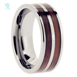 Men's Tungsten ring Double Wood Striped Band Wedding ring Free Shipping