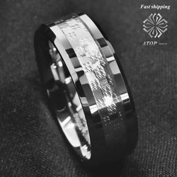 8mm Wedding Band Ring Mens 925 Sliver Center Tungsten Carbide Promise Ring Free Shipping
