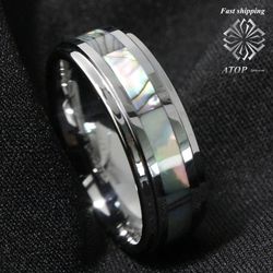 8mm Tungsten Stunning Abalone Stripe Inlaid Wedding Band Ring Men Free Shipping