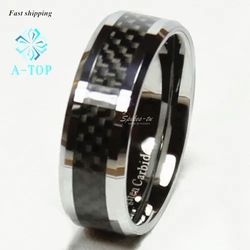 Tungsten Black Carbon Fiber Ring Men Women Wedding Engagement Band Free Shipping