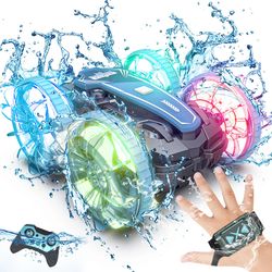 Amphibious Remote Control Cars Boat, 4WD Gesture RC Car with LED Lights, Waterproof RC Stunt Car Pool Toys