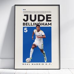 Jude Bellingham Poster, Real Madrid Poster, Football Poster, Office Wall Art, Bedroom Art, Gift Poster