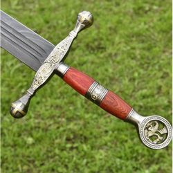 saint george the dragon slayer damascus steel sword - medieval inspired collectible deco