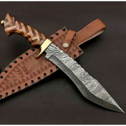 custom hand forged damascus alamo musoo bowie knife mosaic bone with sheath