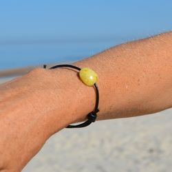 Baltic amber leather bracelet, gift idea for men or women