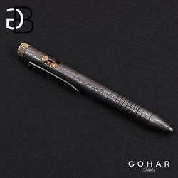 Exquisite Damascus Ballpoint Pen - Handcrafted with Brass Accents - Unique Writing Instrument for Elegance and Style