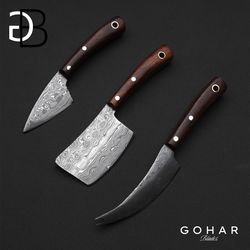 Classic Damascus Cheese Knives with Rosewood Handle - Handmade Cutlery for Elegant Serving