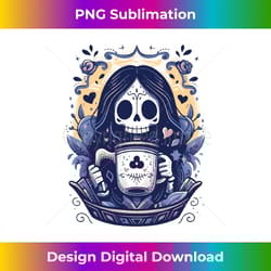 skeleton barista skull coffee shop latte caffeine breakfast long sleeve - exclusive png sublimation download