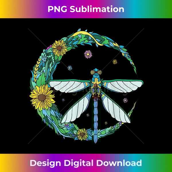 Dragonfly Blue Moon Peace Sign Vintage Hippie Sunflowers - Crafted Sublimation Digital Download - Pioneer New Aesthetic Frontiers