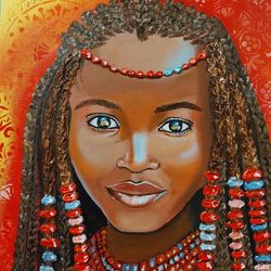 African girl portrait in acrylic ans structural paste.