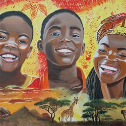 Afrika- laughing children. Acrylic on stretched canvas