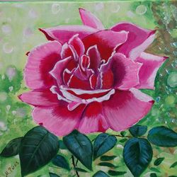 Rose in the garden. Acrylic painting.