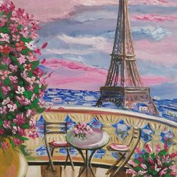 Eiffel tower in Paris oil painting miniature