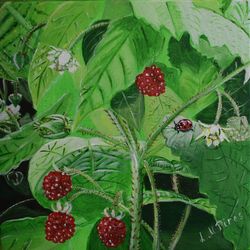 raspberry plant acrylic painting 8x8inch