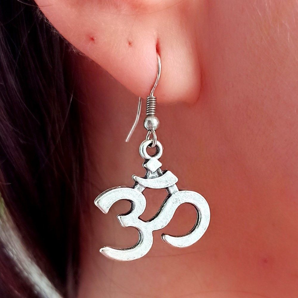 OHM YOGA EARRINGS Handmade Silver Dangle Earrings Spiritual Boho Jewelry For Women Unique Handma 0