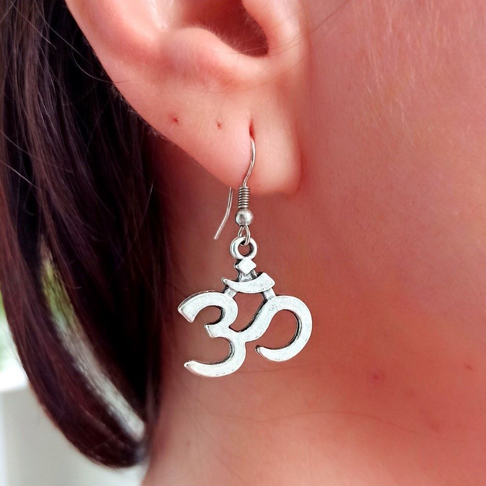 OHM YOGA EARRINGS Handmade Silver Dangle Earrings Spiritual Boho Jewelry For Women Unique Handma 1