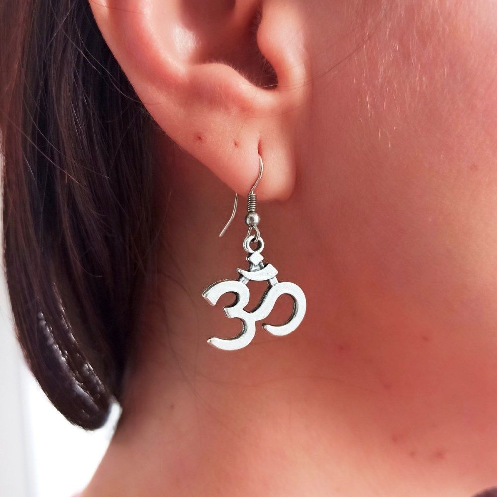 OHM YOGA EARRINGS Handmade Silver Dangle Earrings Spiritual Boho Jewelry For Women Unique Handma 2