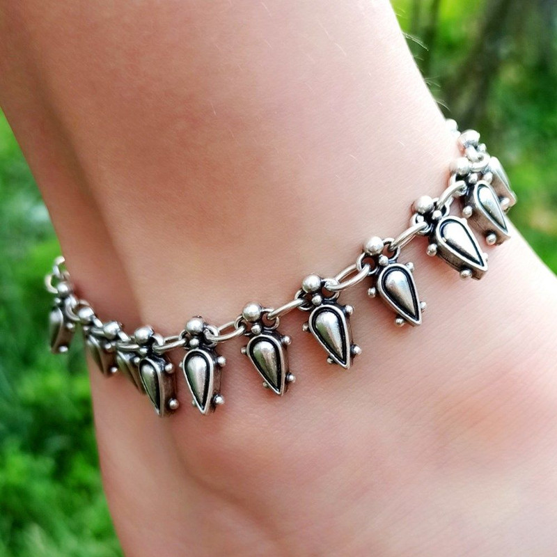 Teardrop Anklet Adjustable Antique Silver Plated Boho Beach Jewelry Statement Gift For Women 88 0