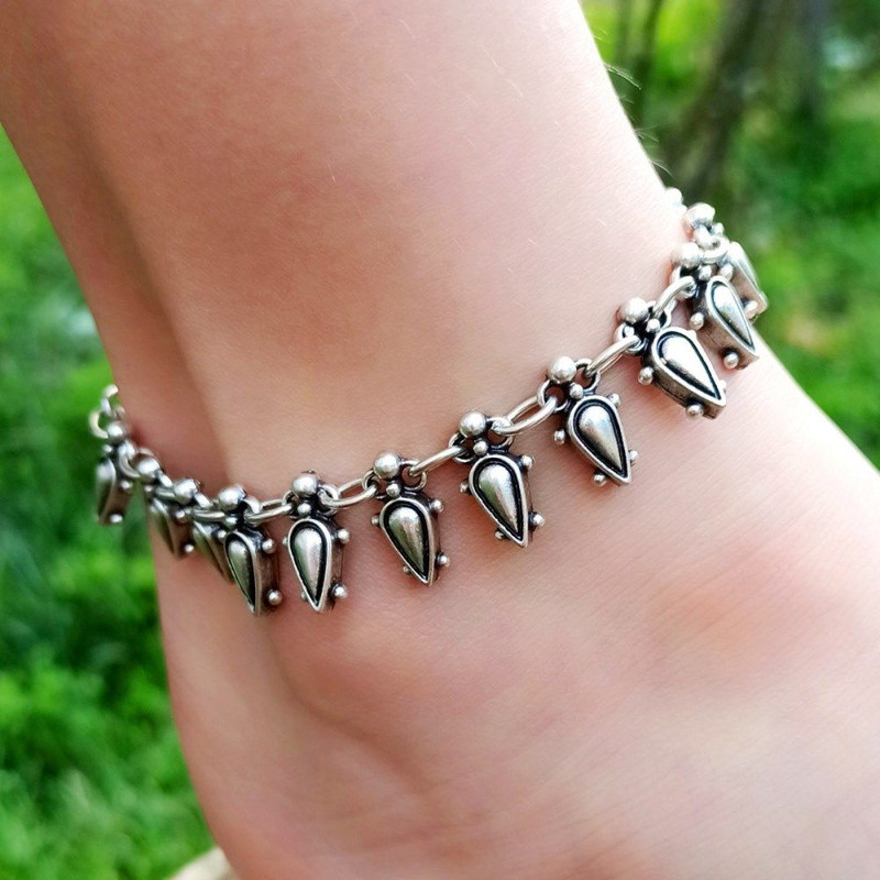 Teardrop Anklet Adjustable Antique Silver Plated Boho Beach Jewelry Statement Gift For Women 88 2