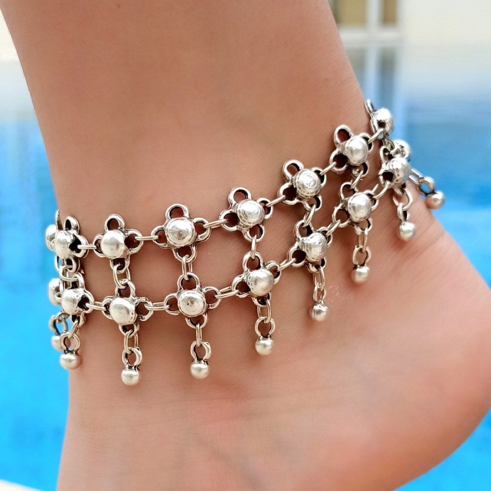 DoubleStrand Beaded Anklet Adjustable Anklet Antique Silver Plated Boho Beach Jewelry Gift 8888 0