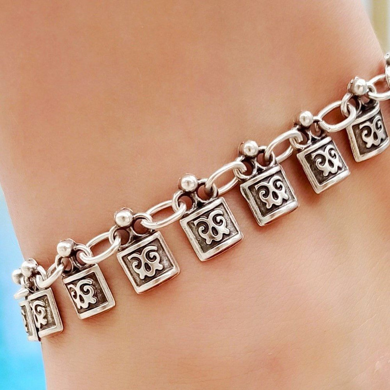 Square Silver Anklet Antique Silver Plated Boho Jewelry Adjustable Womens Gift Boho Anklet 888 1