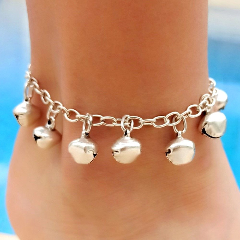 Beaded Anklet With Chime  Adjustable Antique Silver  Boho Beach Jewelry Gift For Women  88888800500 0