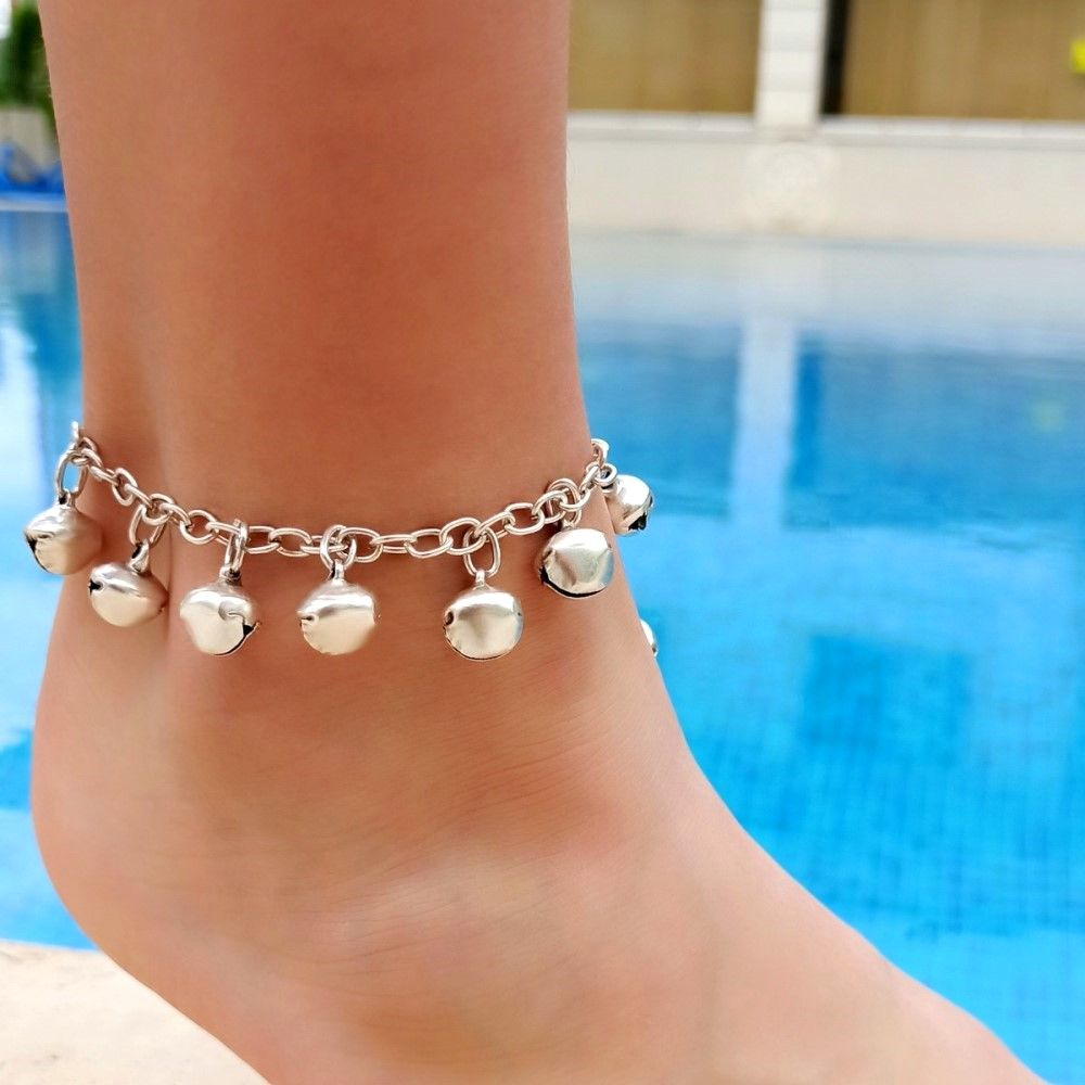 Beaded Anklet With Chime  Adjustable Antique Silver  Boho Beach Jewelry Gift For Women  88888800500 2