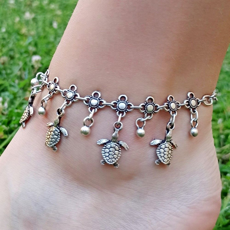 Turtle Silver Anklet Adjustable Antique Silver Plated Ocean Inspired Jewelry Gift For Women 888 1