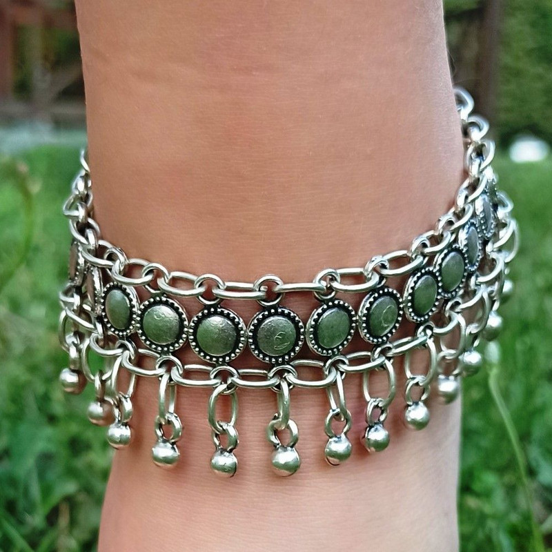 Dangle Disc Anklet Adjustable Antique Silver Plated Boho Beach Jewelry Statement Gift For Women 2