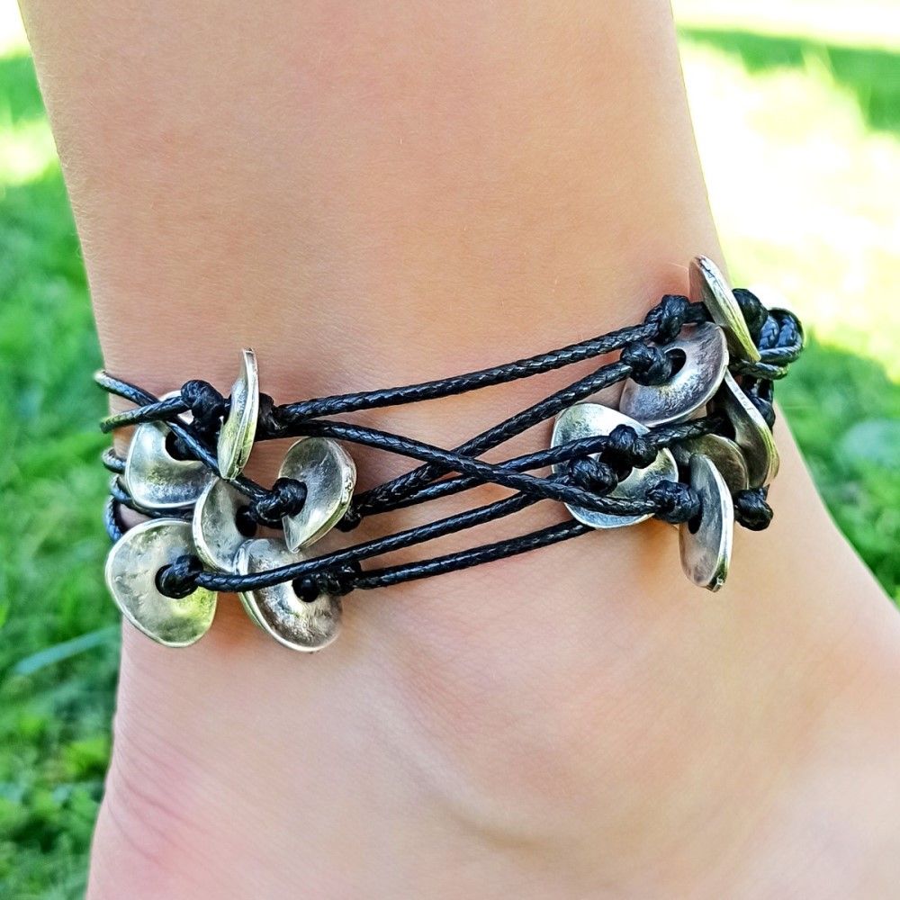 Dangle Disk Anklet Adjustable Antique Silver Plated Boho Beach Jewelry Statement Gift For Women 0