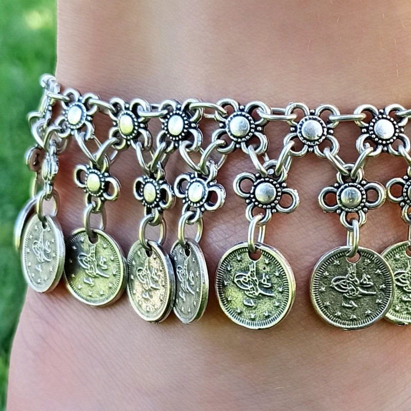 Geometric Charm Anklet  Handmade Adjustable SilverPlated Womens Anklet  Boho Summer Jewelry Gift  8 4