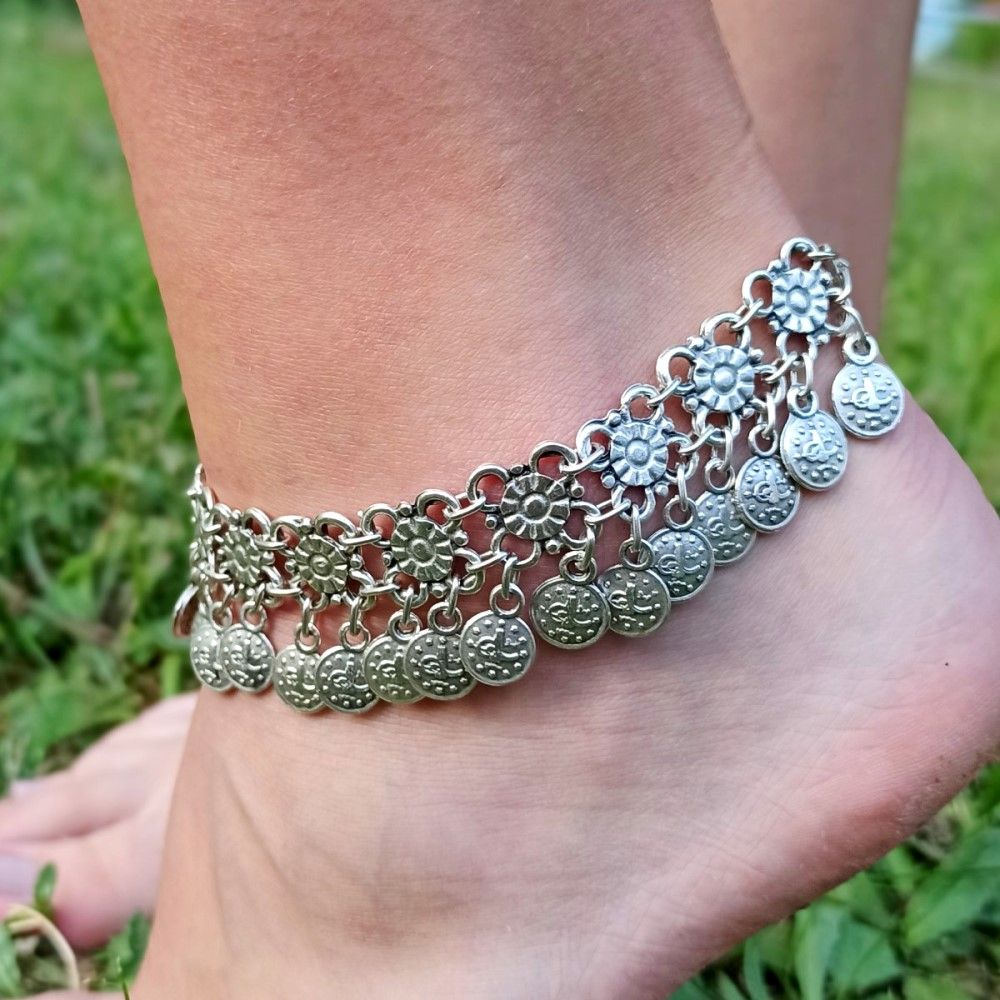 Geometric Tugra Anklet Adjustable Antique Silver Plated Turkish Symbol Charm Boho Beach Jewelry 0