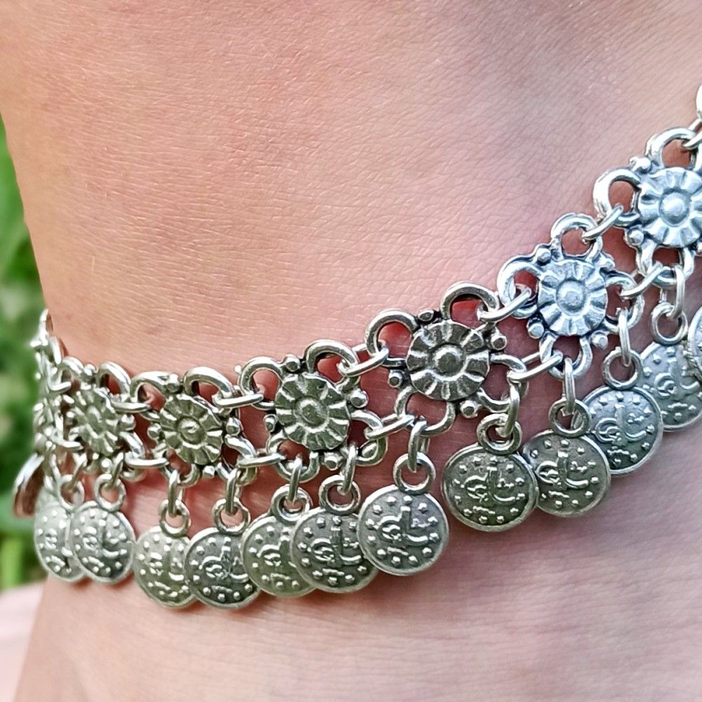 Geometric Tugra Anklet Adjustable Antique Silver Plated Turkish Symbol Charm Boho Beach Jewelry 1