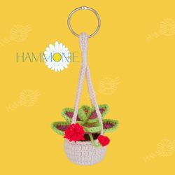 Crochet Succulent Plant Car Hanging, Crochet Flower Plushie Car Decor, Plant Pot Crochet Hanger