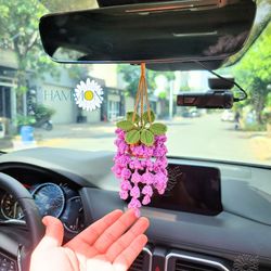 Crochet Flower Pot Car Hanging Decor, Crochet Plant Car Mirror Hanging, Car Accessories, Plant Lover