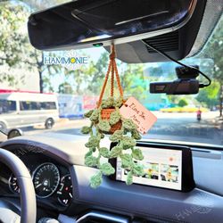 Crochet String of Pearls Plant Pot Car Hanging, Crochet Car Decor, Car Accessories