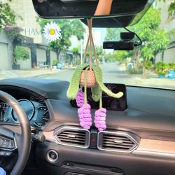 Crochet Lavender Plant, Crochet Lavender Pot Car Hanging, Car Mirror Hanging