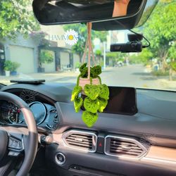 Crochet Monstera Plant Car Mirror Hanging, Car Accessories, Car Plant, Succulent Plant Car Decor