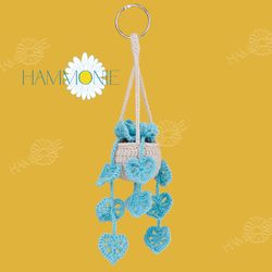 Crochet Monstera Plant, Succulent Charms, Car Accessories, Crochet Plant Pot Hanging, Rear View Mirror Decor,