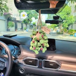 Crochet Succulent Car Hanging, Plant Pot Crochet Car Hanging, Rear View Mirror Ornament, Plant Lover Gift