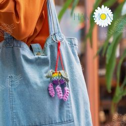 Crochet Lavender Flower Pot Keychain, Crochet Plant Car Decor, Car Accessories, Plant Lover Gift