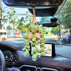 Crochet Succulent Plant Car Decor, Car Accessories, Knitted Plant Car Rear View Mirror Hanging, Plant Gifts