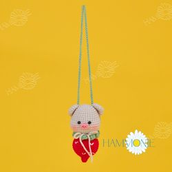 Crochet Strawberry Pig Car Hanging, Car Mirror Hanging Accessories, Crochet Car Hanging